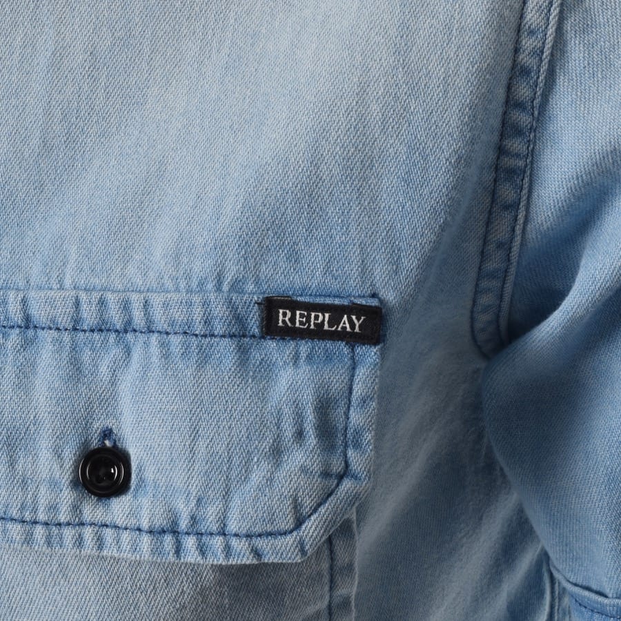 Alternative Image for ProductReplay Short Sleeved Denim Shirt Blue3